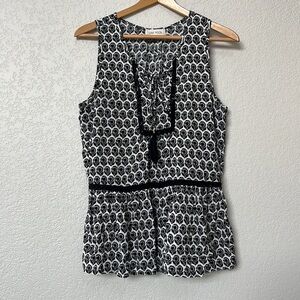 Luna Moon Peplum Tank Top Floral Black and White Size Medium Large
